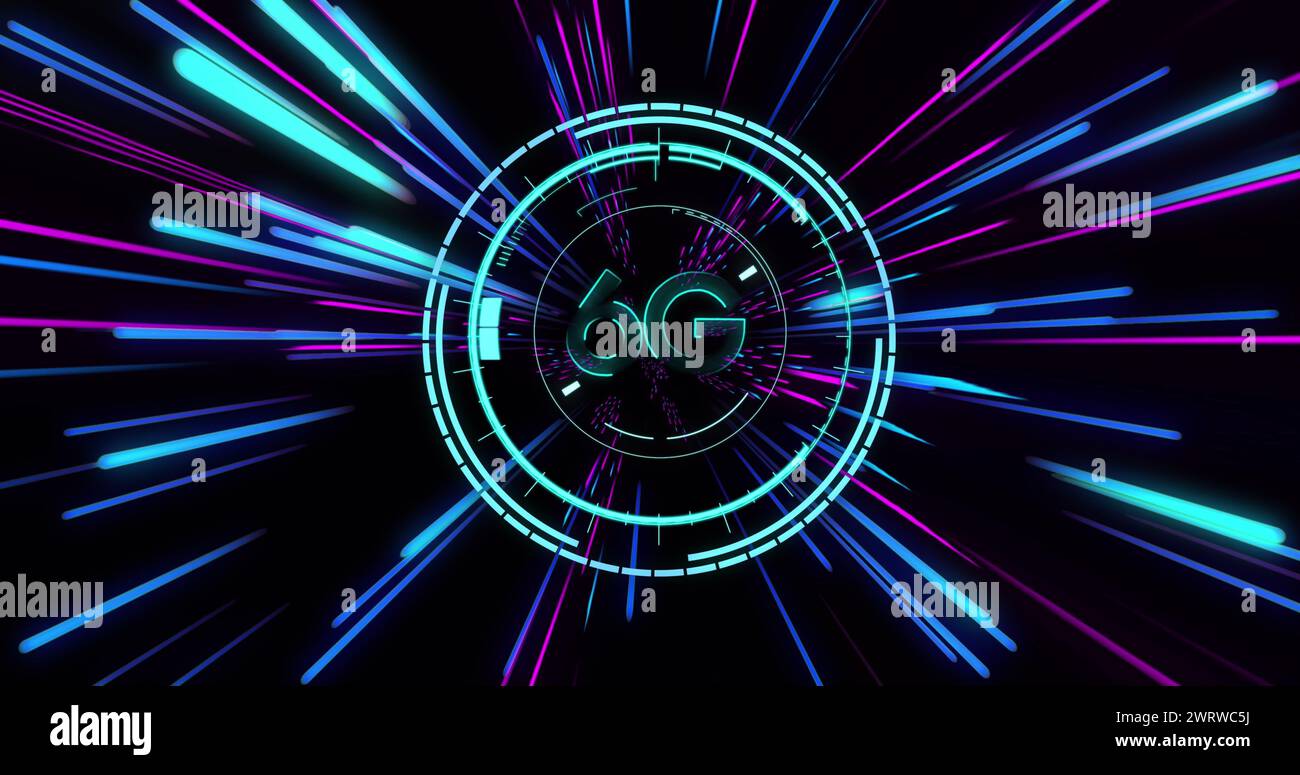 Image of 6g text over pink and blue neon light trails Stock Photo - Alamy