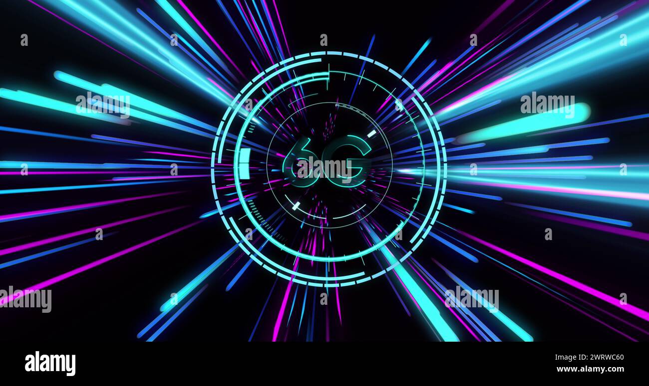 Image of 6g text over pink and blue neon light trails Stock Photo - Alamy