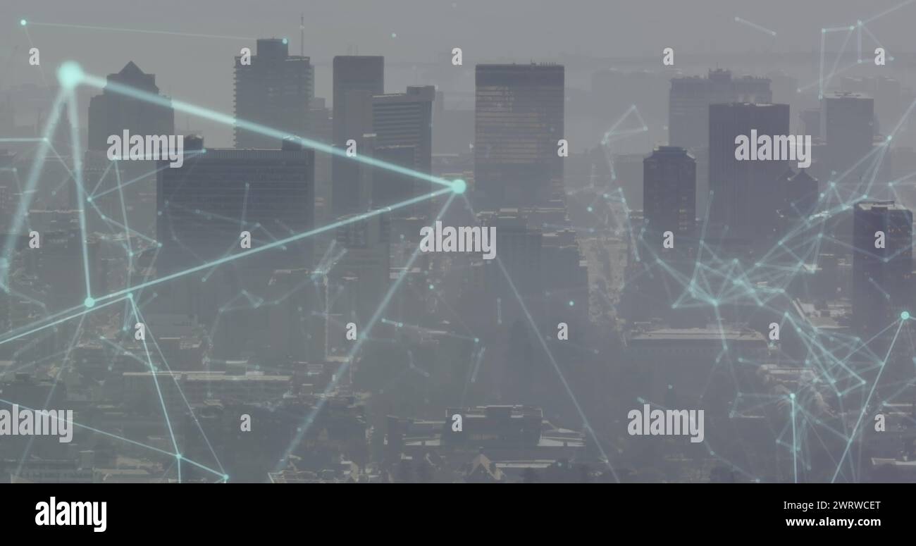 Image of network of connections data processing over cityscape Stock Photo