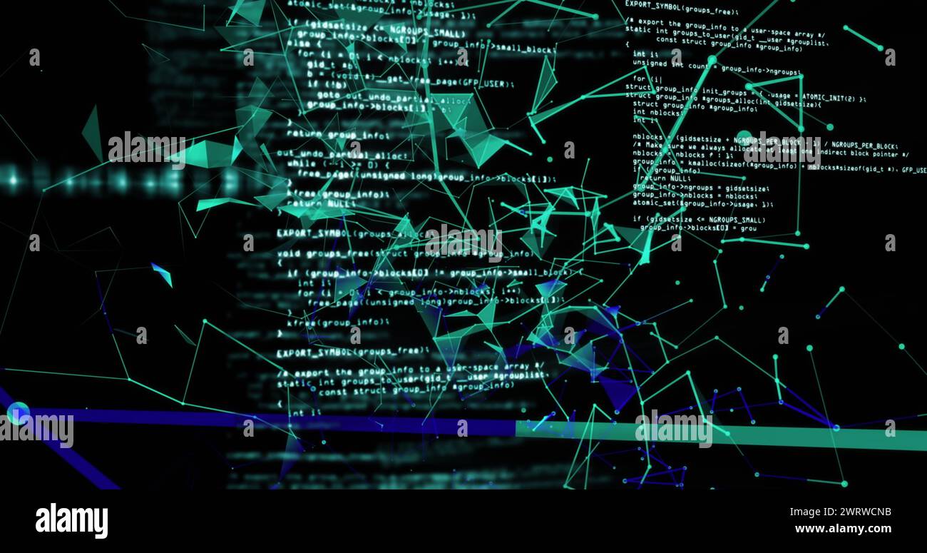 Digital image showcases data processing on a global network for online security. Stock Photo
