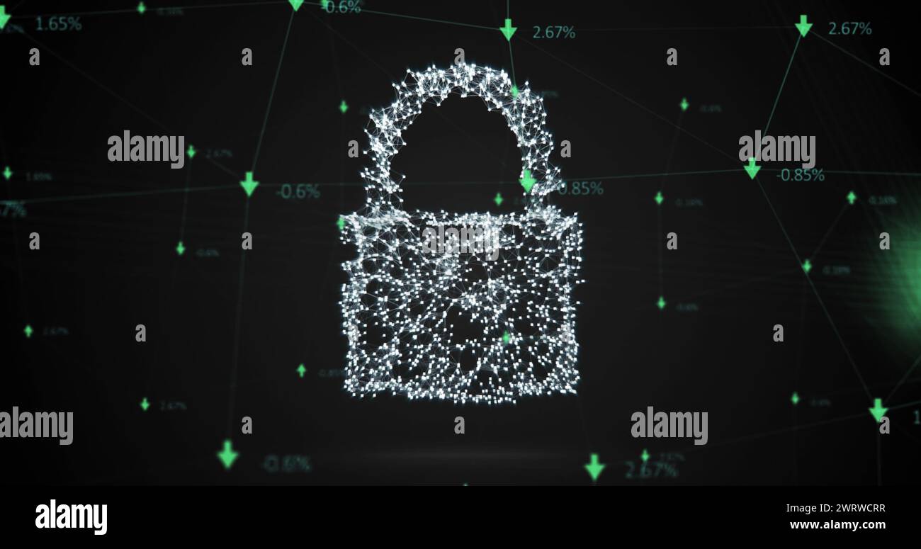 Image of online security padlock with data processing in background Stock Photo