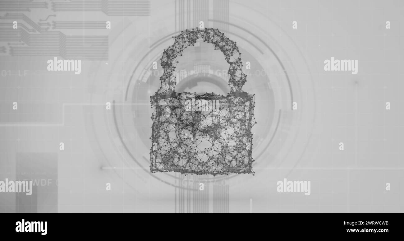 Image of online security padlock with scope scanning in background Stock Photo