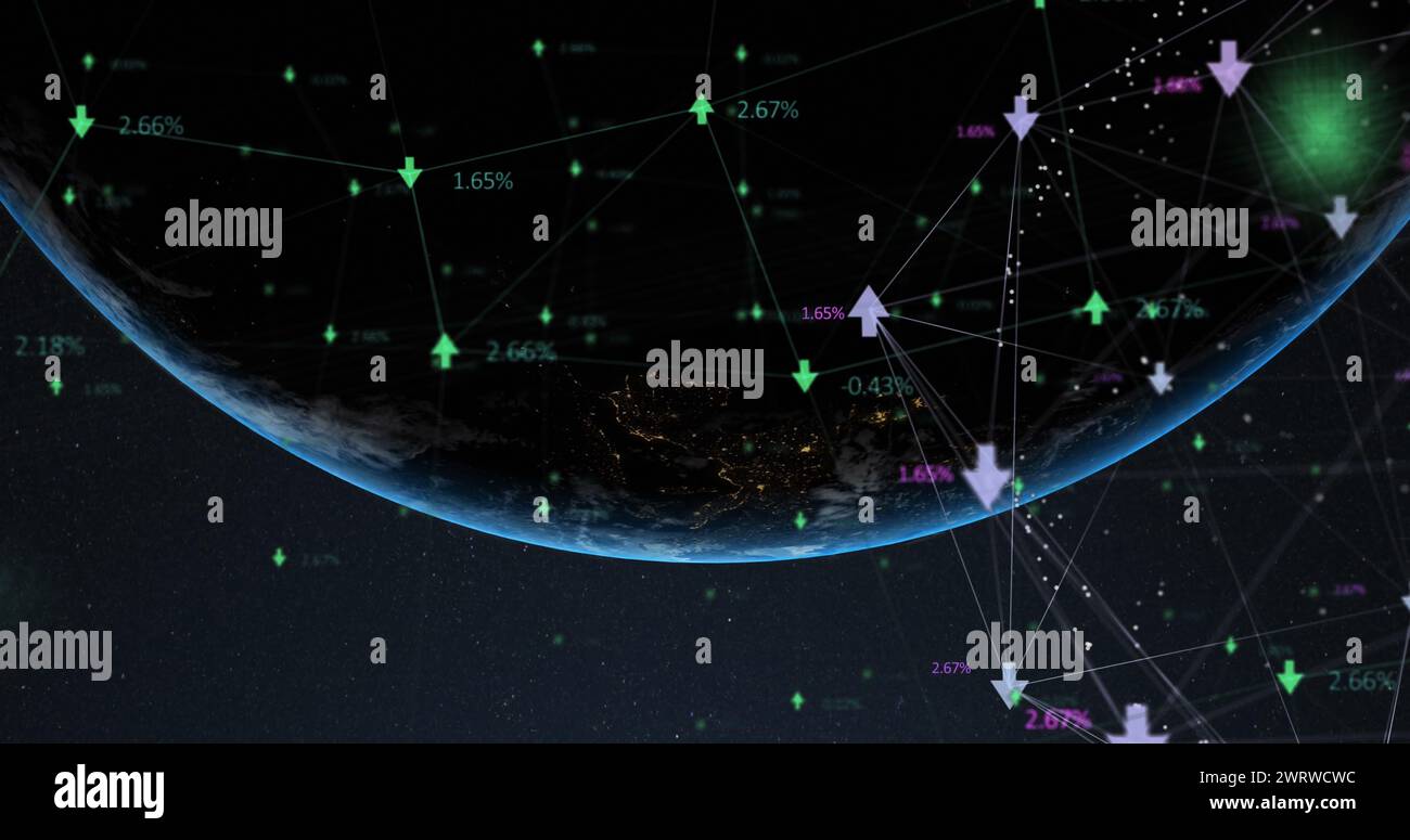 Image of network of connections data processing over globe Stock Photo