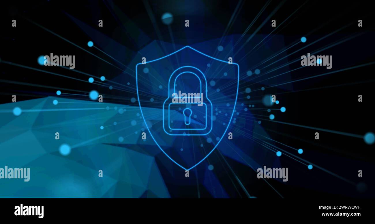 Image of online security padlock with network of connections in background Stock Photo