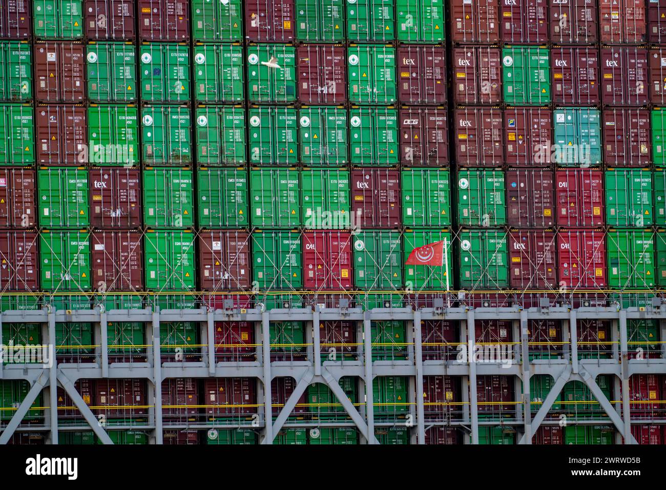 Container ship Ever Gifted, arriving in the port of Hamburg, shipping