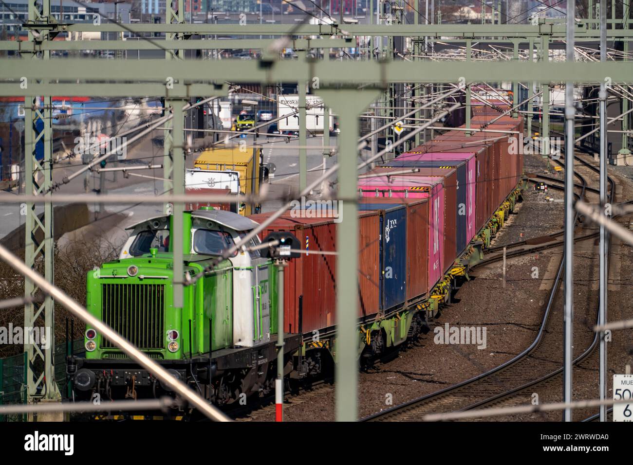 Freight train route to, from HHLA Container Terminal Burchardkai, Hamburg, Germany Stock Photo
