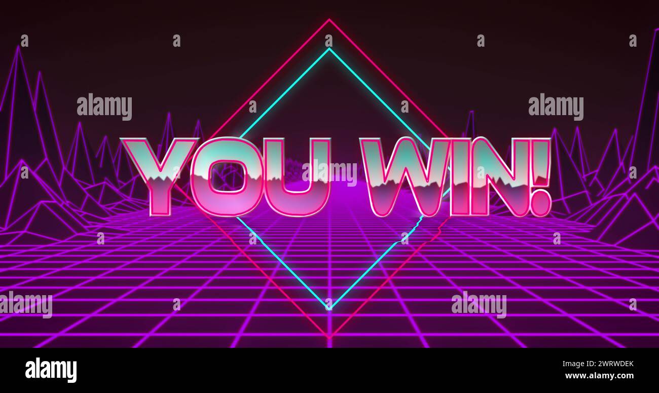 Image of you win text over mountains Stock Photo