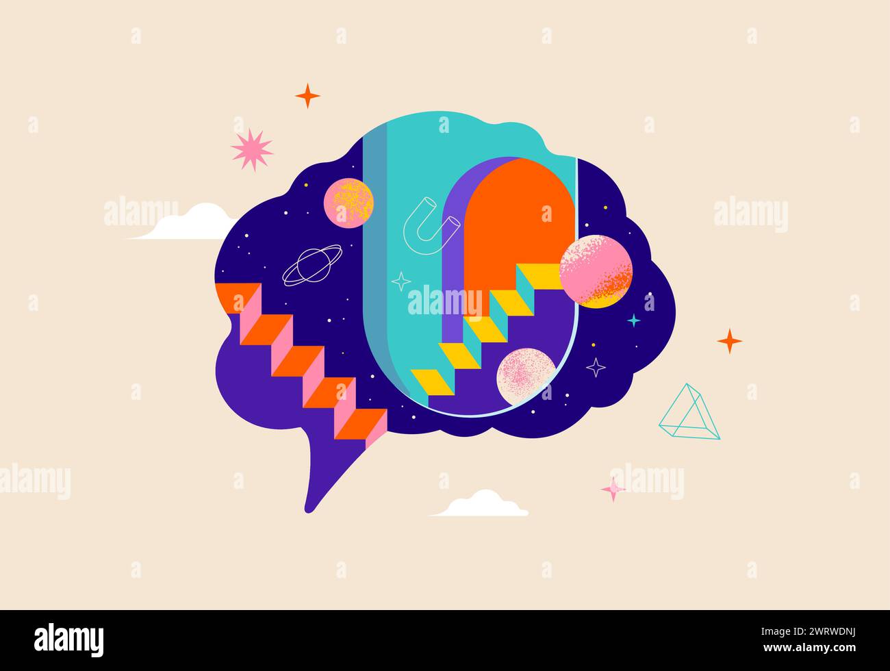 Surreal, Psychology, Dream, Mental Health concept illustration. Brain