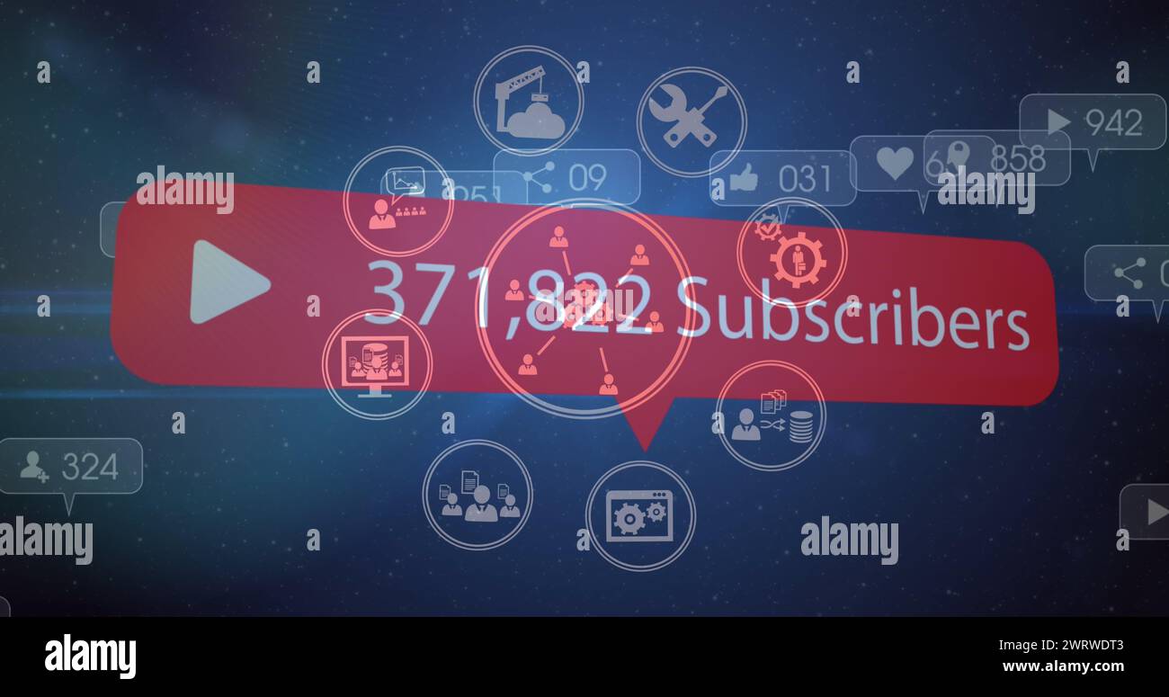 Image of social media icons over blue background Stock Photo - Alamy