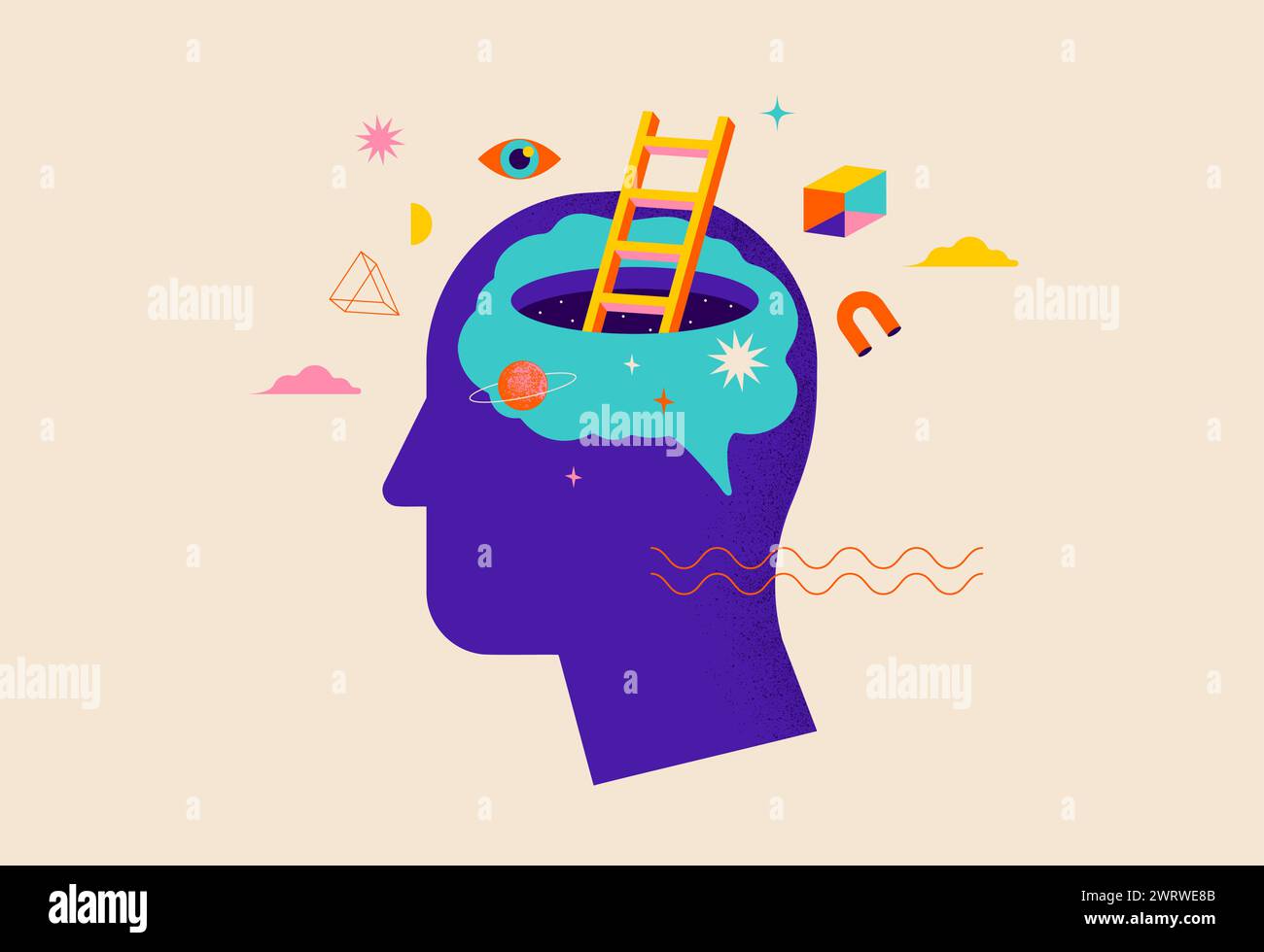 Surreal, Psychology, Dream, Mental Health concept illustration. Brain