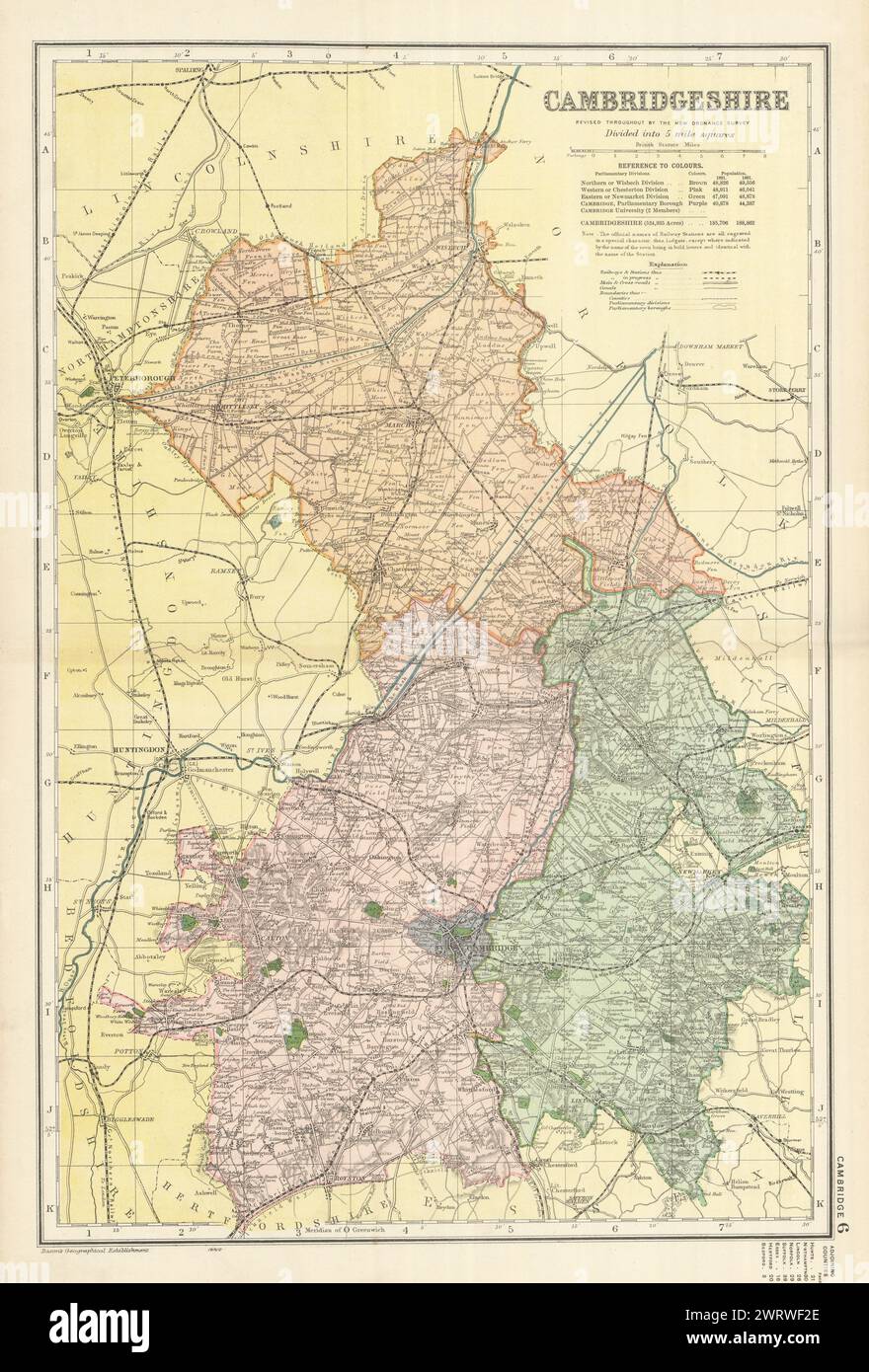 CAMBRIDGESHIRE antique county map by GW BACON 1898 old plan chart Stock ...
