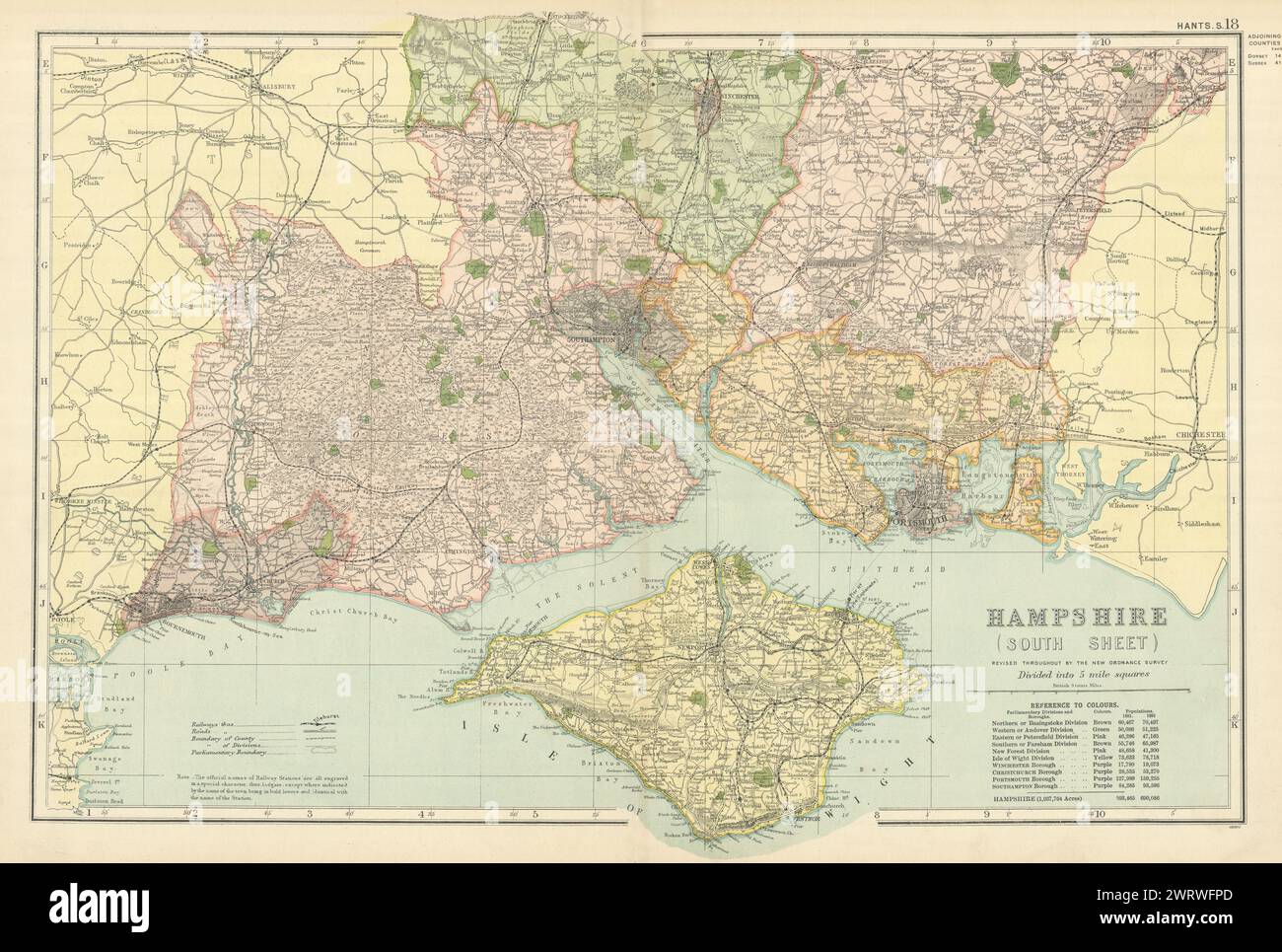 HAMPSHIRE (South) antique county map by GW BACON 1898 old chart Stock ...