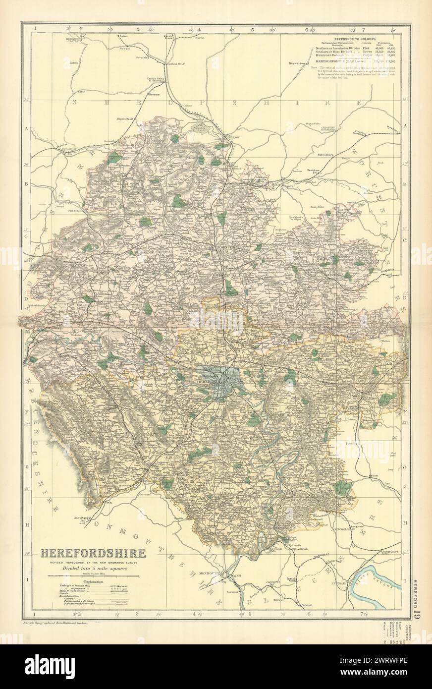 HEREFORDSHIRE antique county map by GW BACON 1898 old plan chart Stock ...