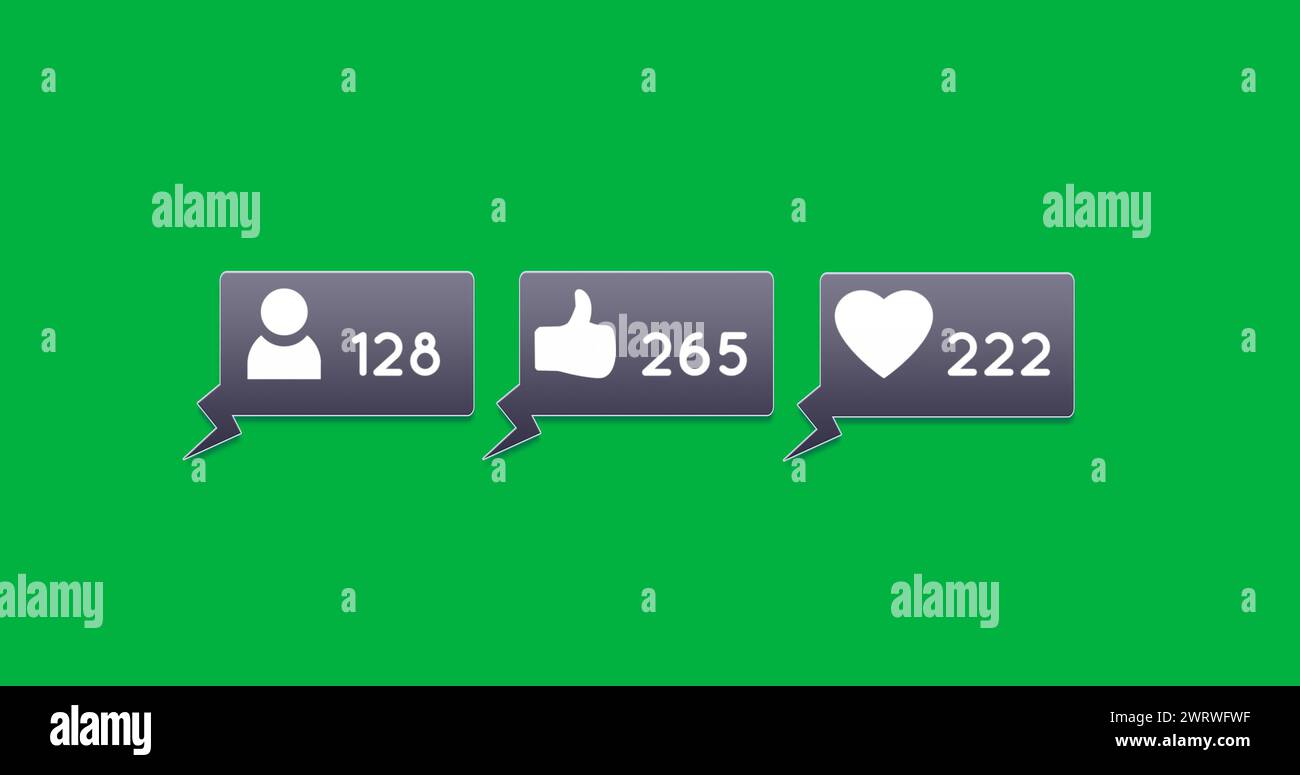 Increase Number Buttons Image of Follow, like and heart button increasing in numbers with green ...