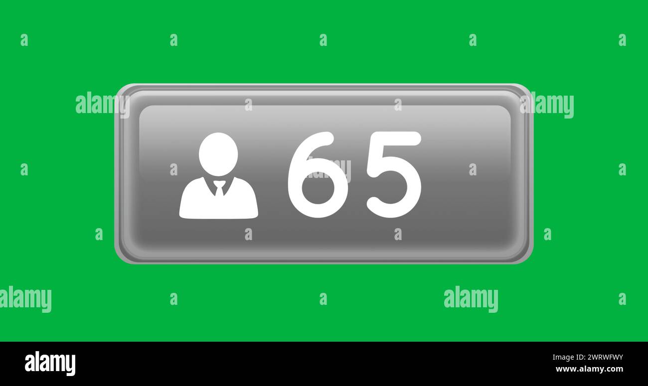 Digital image of a follow icon in a grey button with increasing numbers ...