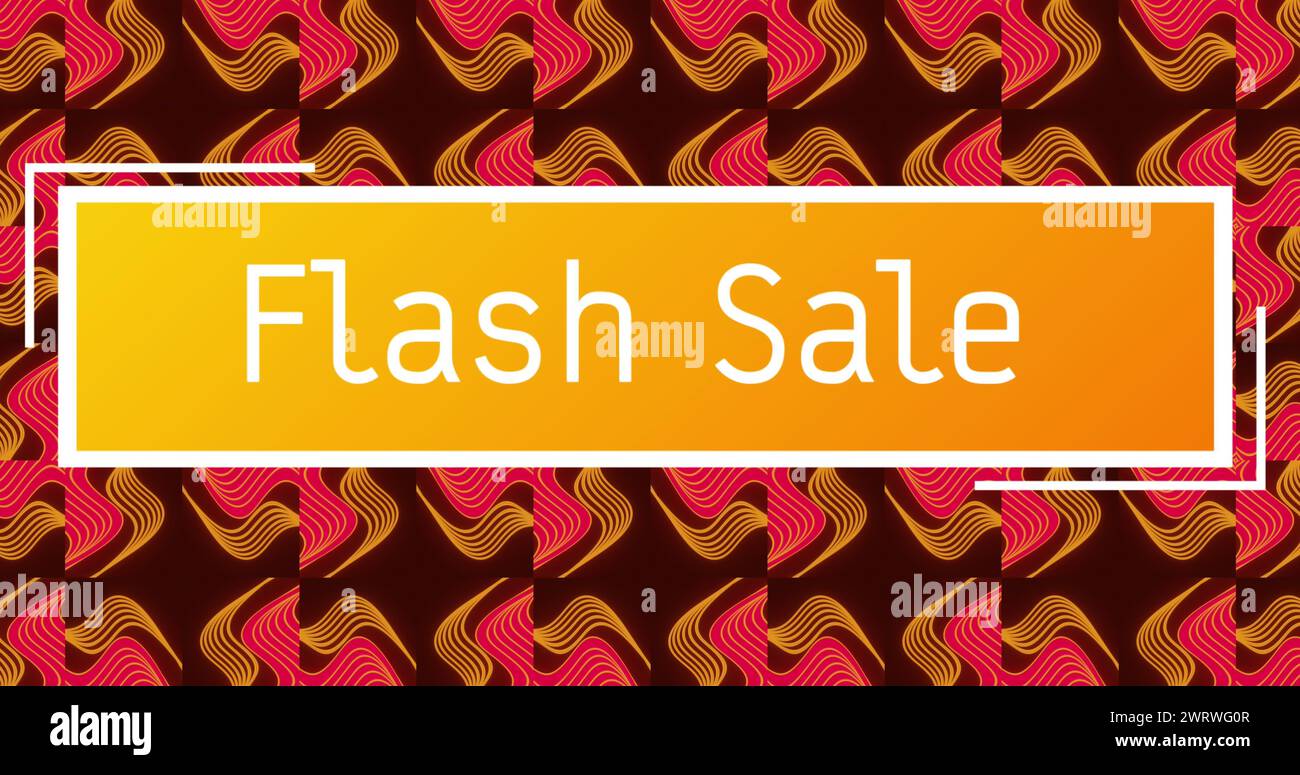 Image of flash sale text in white letters in orange frame over rotating vintage shapes Stock Photo