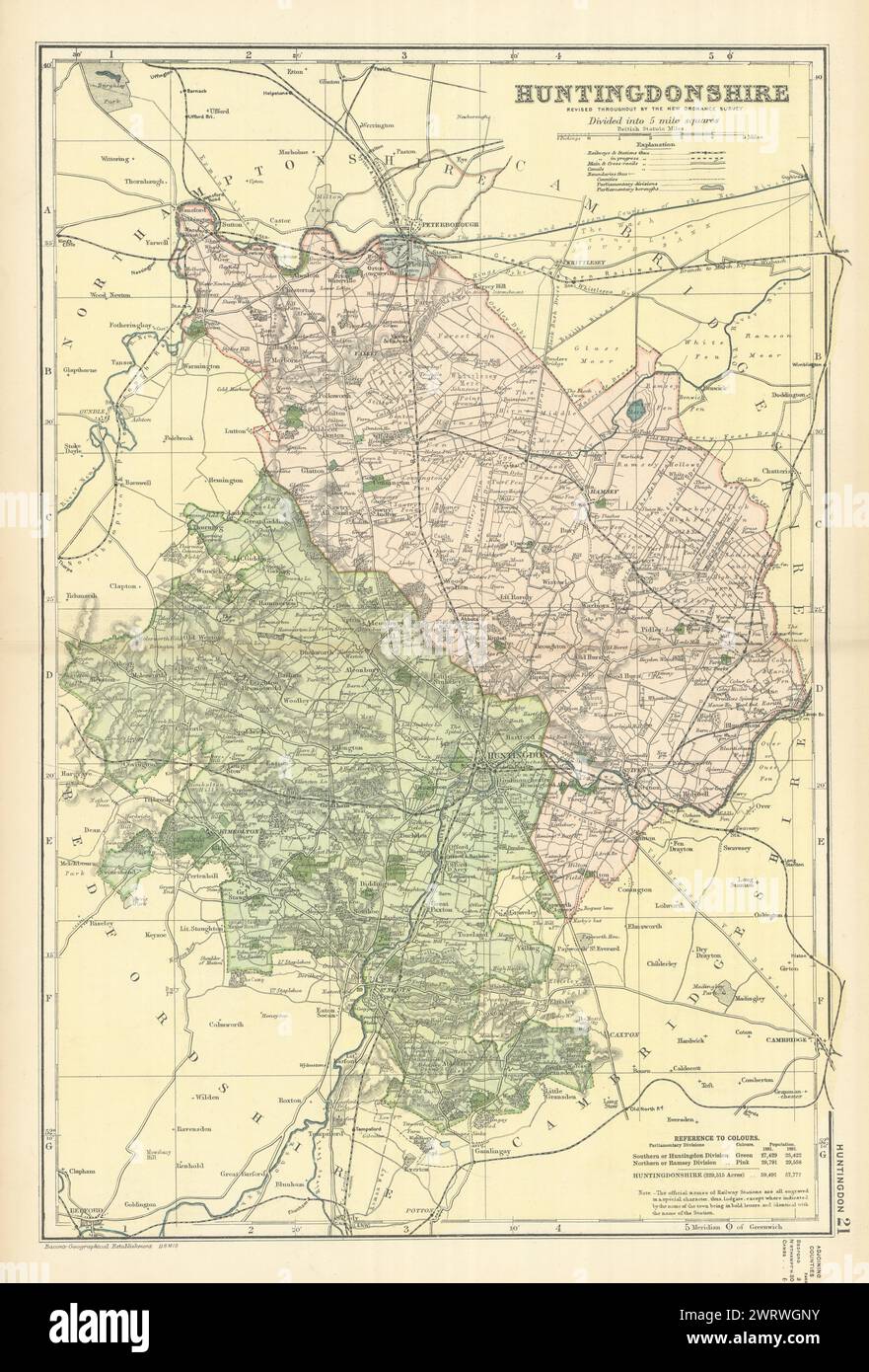 HUNTINGDONSHIRE antique county map by GW BACON 1898 old plan chart ...