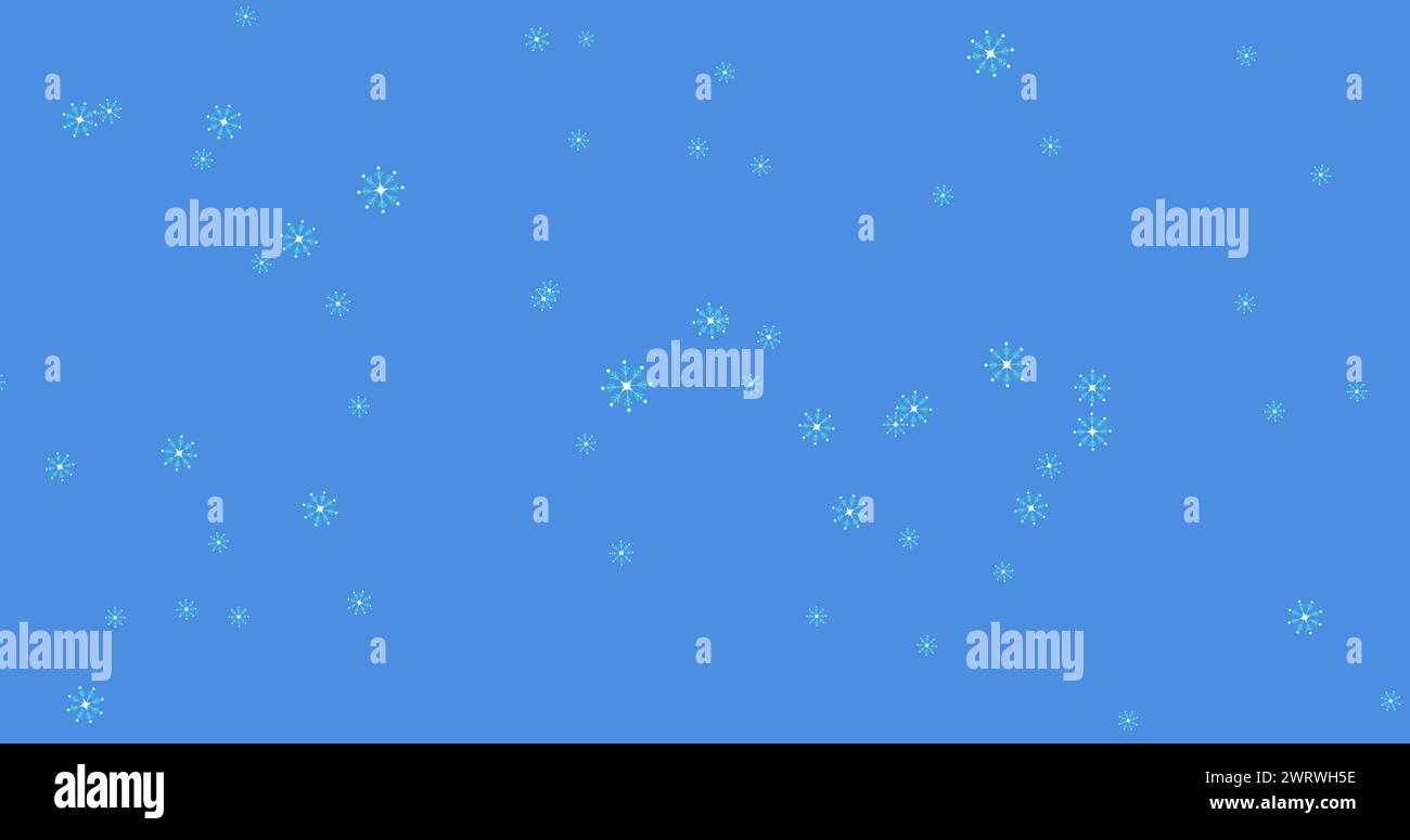 Digital image of multiple snowflakes icons falling against blue ...