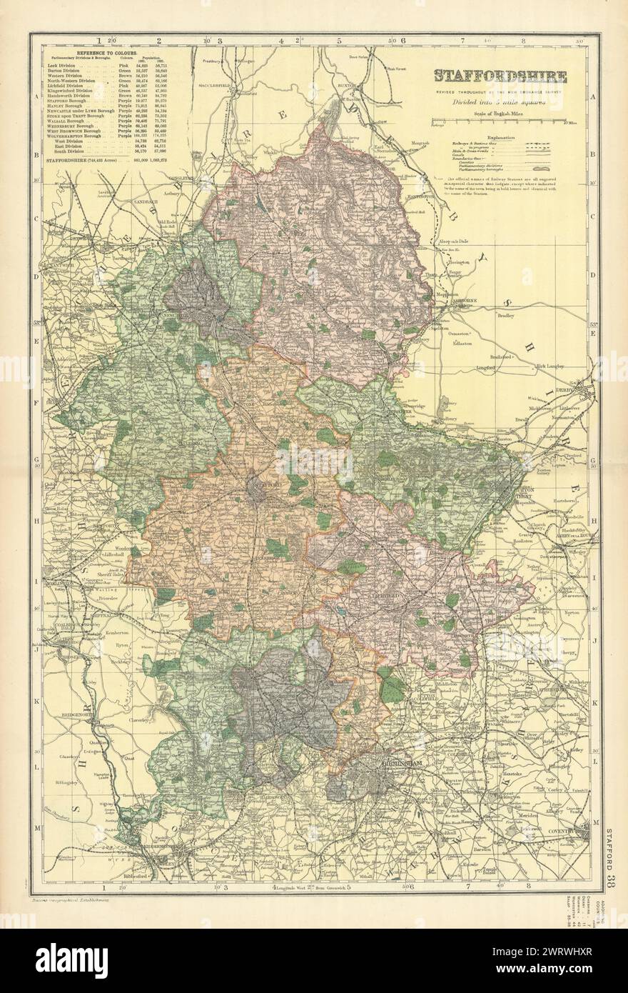 STAFFORDSHIRE antique county map by GW BACON 1898 old plan chart Stock ...