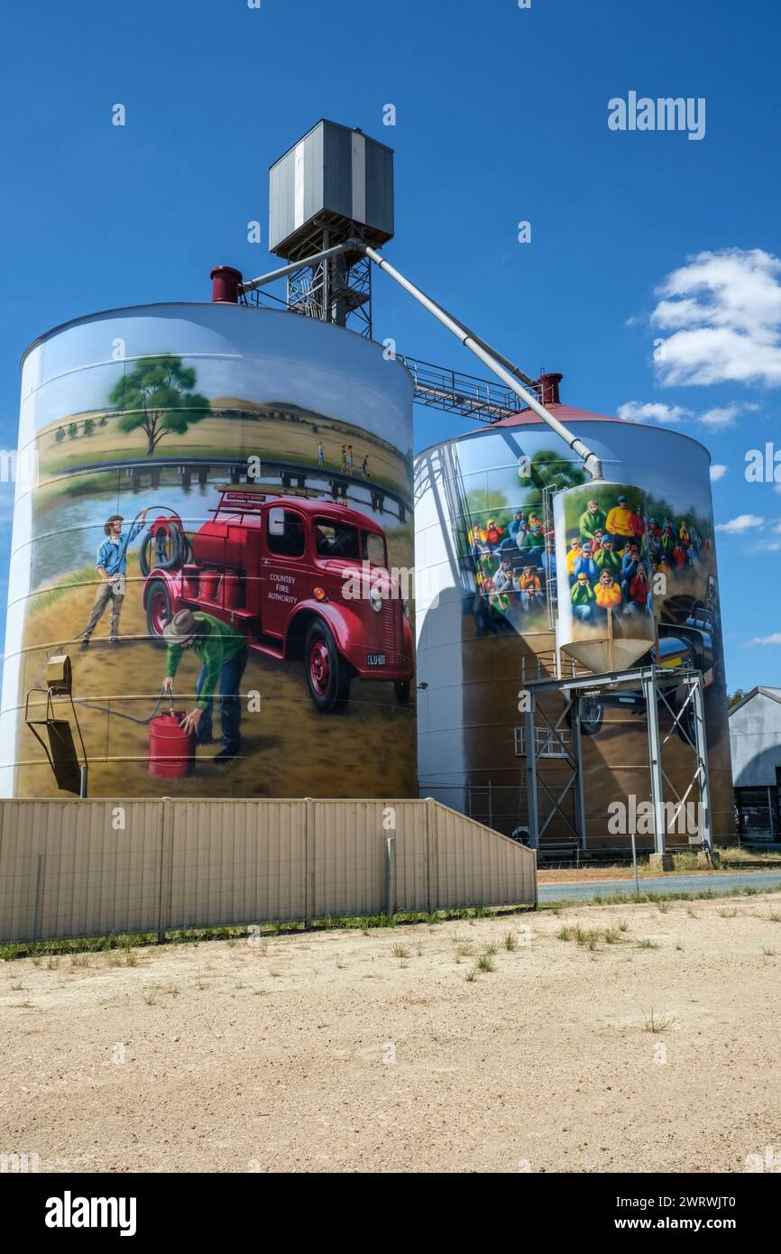 Decorated grain silos at Colbinabbin - part of the silo art trail, Victoria, Australia Stock Photo