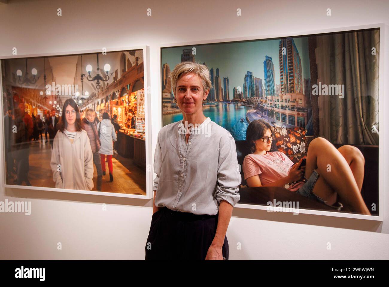 London, UK 14 March 2024 An Exhibition of photographs by Polly Braden at the Foundling Museum, Lonodn. The Exhibition runs from March 15th-September 1st. Polly Braden: Leaving Ukraine is an intimate portrait of women, forced to leave their homes following the Russian invasion of Ukraine on 24 February 2022. In this new series of work we see the extraordinary journeys undertaken by mothers, daughters, teenagers and babies in arms. Since the outbreak of the war in Ukraine, Polly Braden has used her camera to document the lives of women and children unexpectedly scattered across Europe. Stock Photo