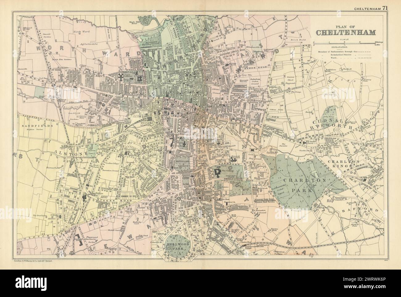 CHELTENHAM Montpellier St. Pauls antique town city plan GW BACON 1898 old map Stock Photo