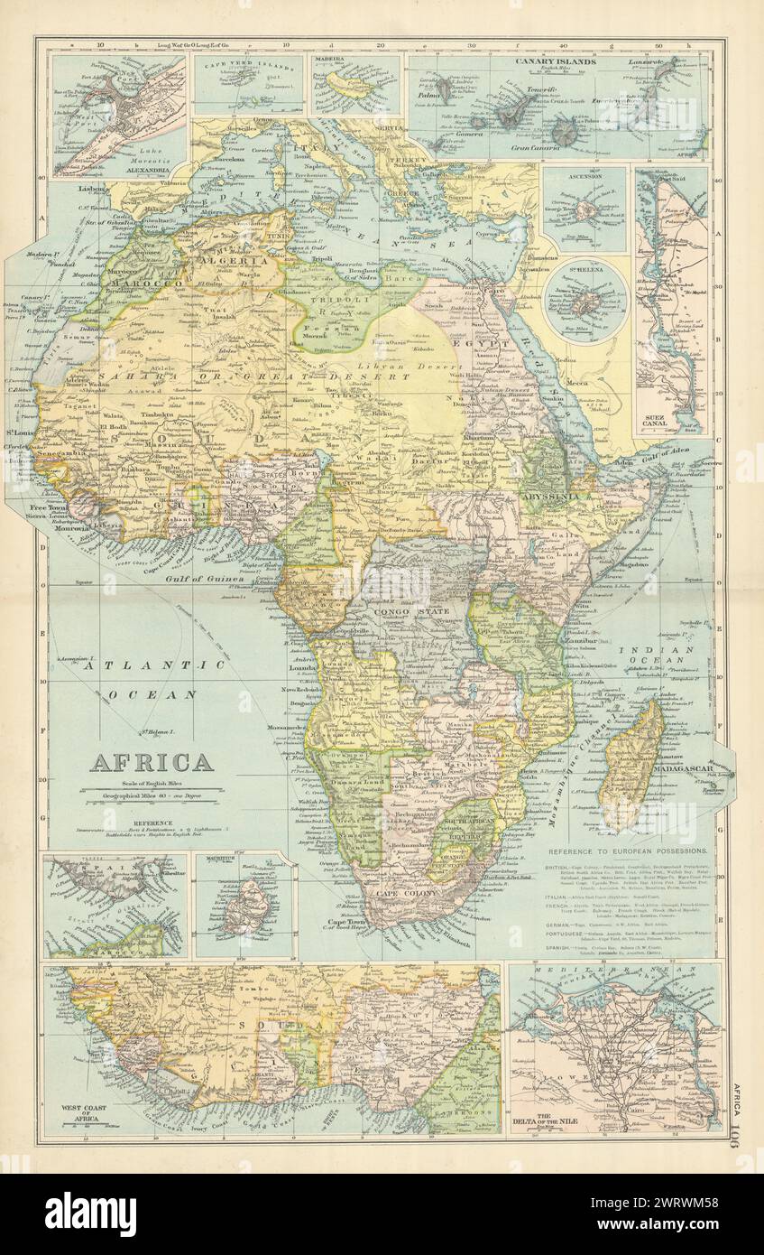 AFRICA French Congo State Soudan Nile Delta Suez canal by GW BACON 1898 map Stock Photo