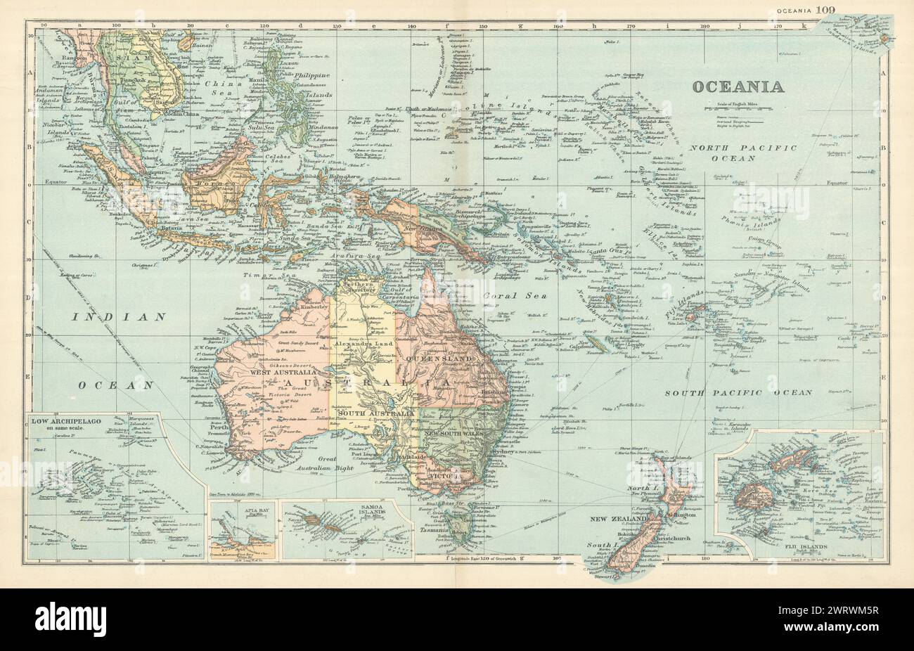 OCEANIA Australia Polynesia Melanesia Pacific Ocean Indonesia. GW BACON 1898 map Stock Photo