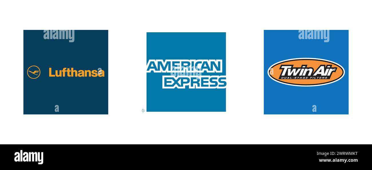 Lufthansa, Twin Air, American Express. Vector brand logo collection. Stock Vector
