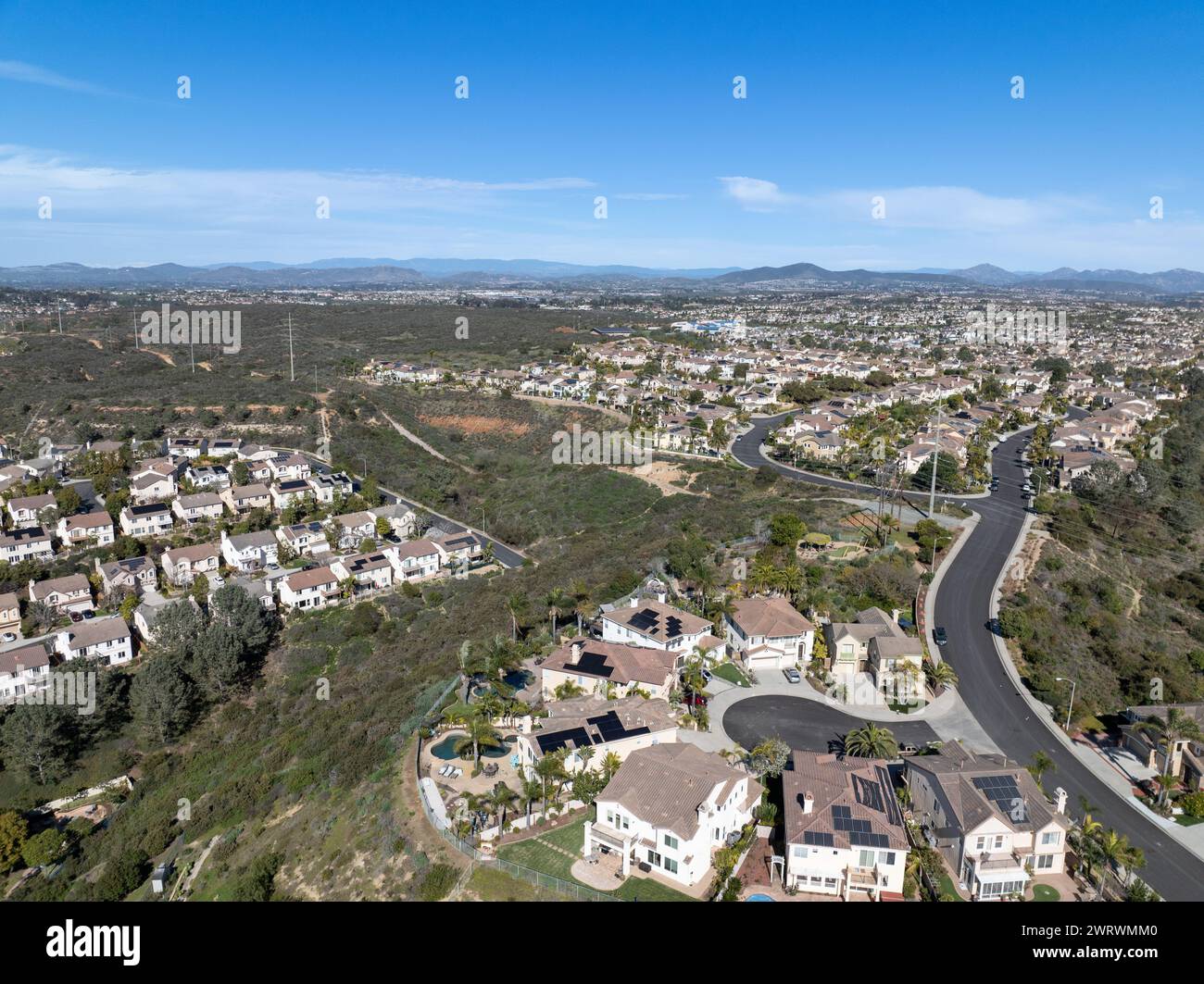 Aerial view of middle class subdivision neighborhood with residential ...