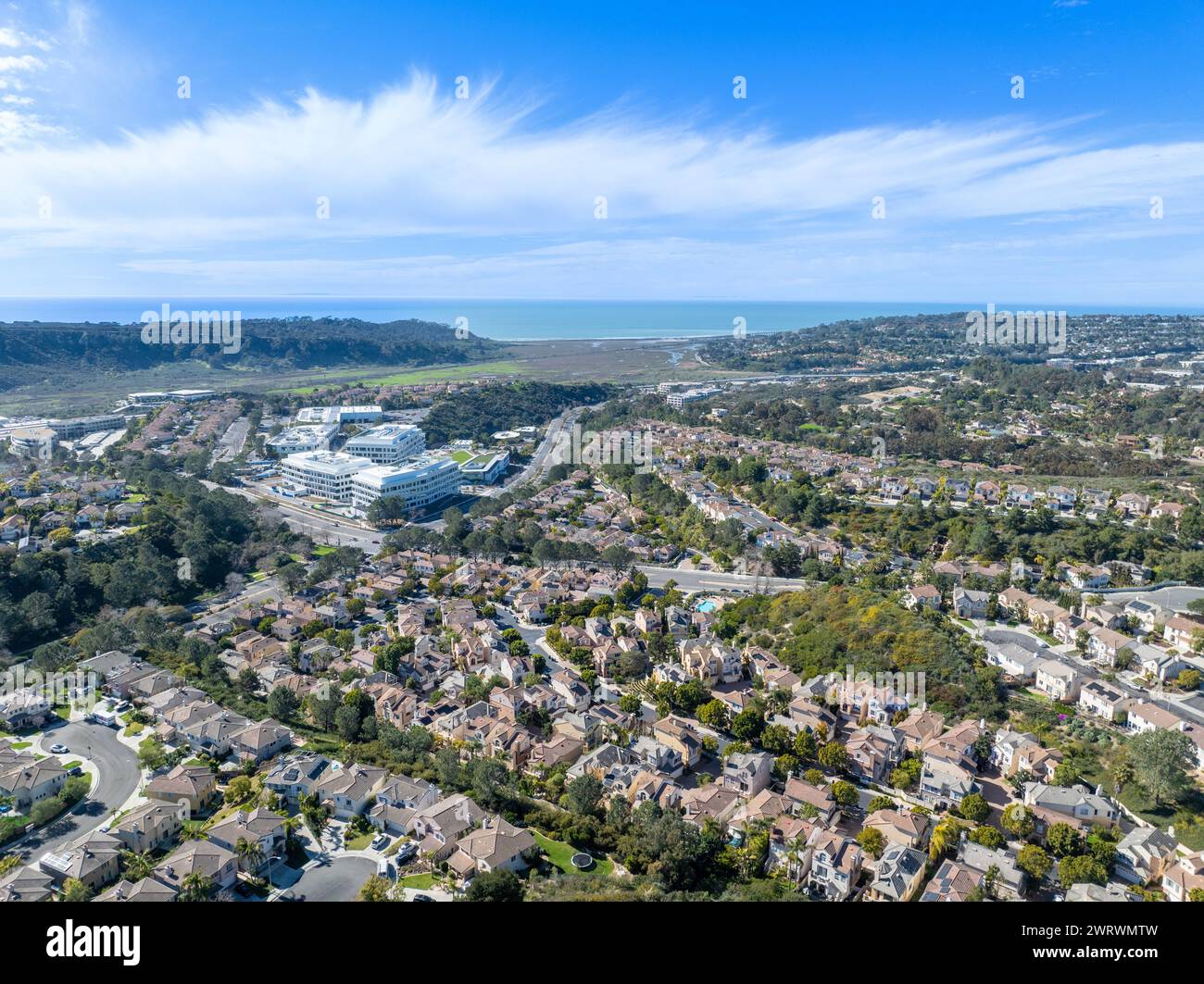 Aerial view of middle class subdivision neighborhood with residential ...