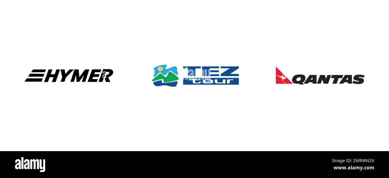 Qantas, Tez Tour, HYMER. Vector brand logo collection. Stock Vector