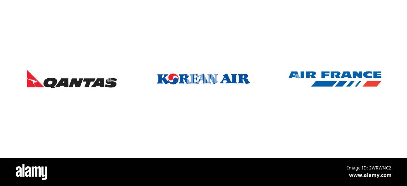 Qantas, Korean Air, Air France. Vector brand logo collection. Stock Vector
