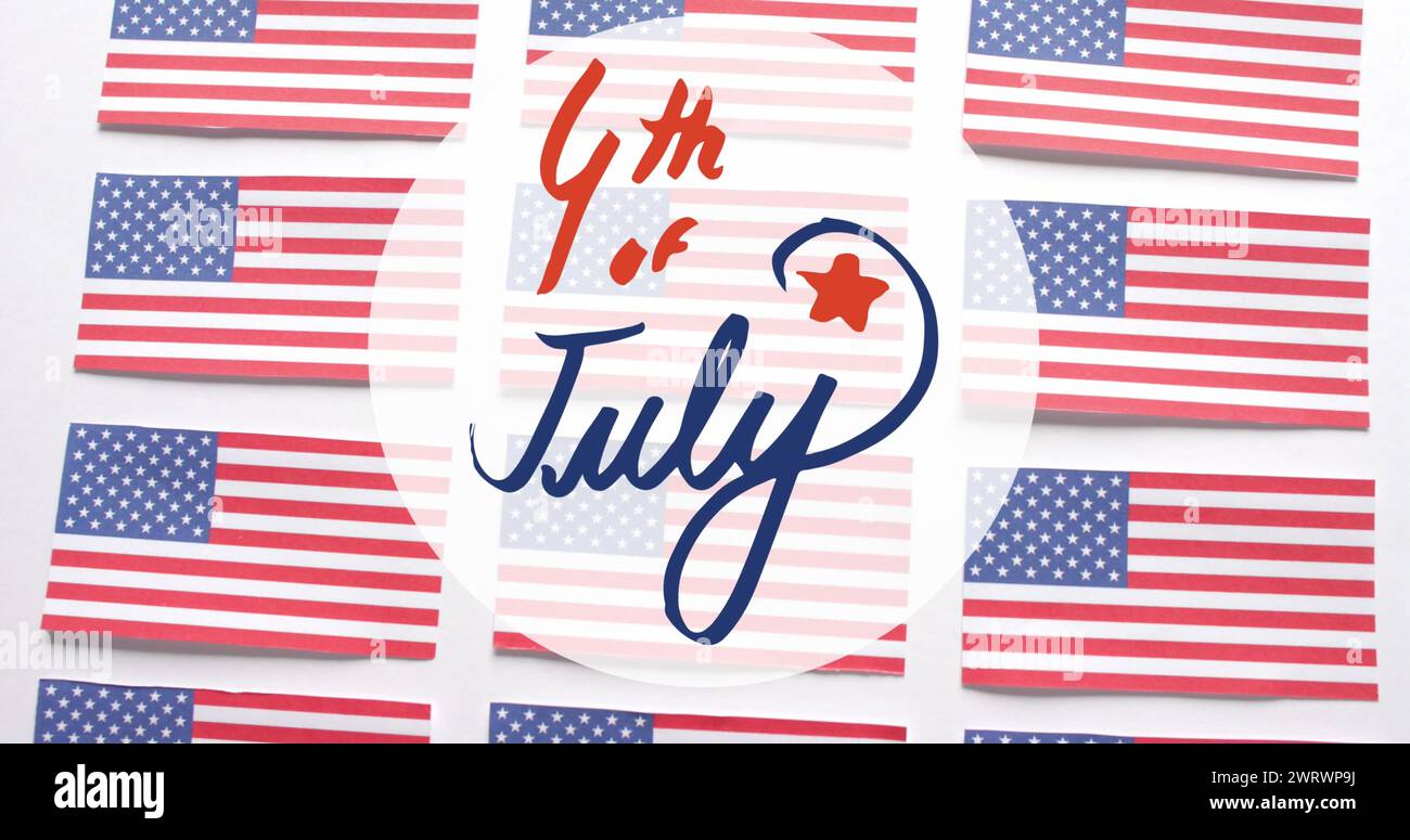 Image of 4th of july text over flags of united states of america on ...