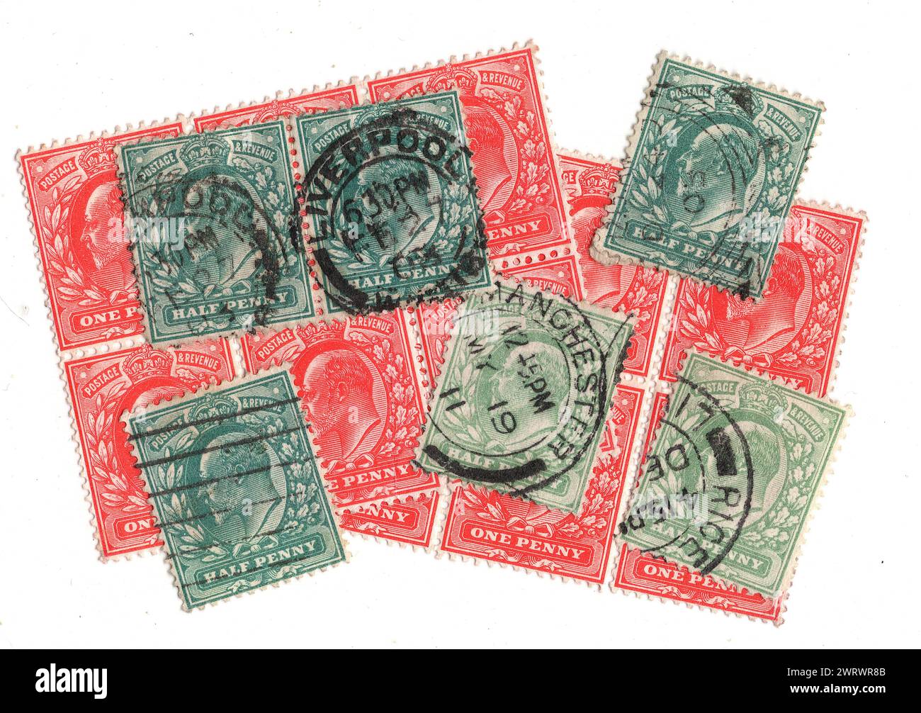 Vintage King Edward VII postage stamps from Great Britain isolated on a ...