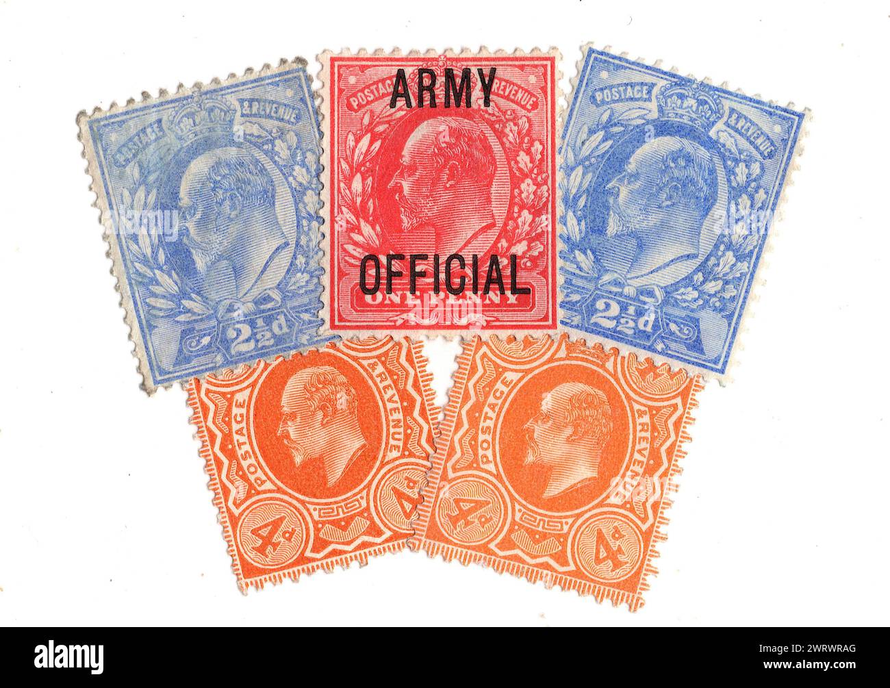 Vintage King Edward VII postage stamps from Great Britain isolated on a