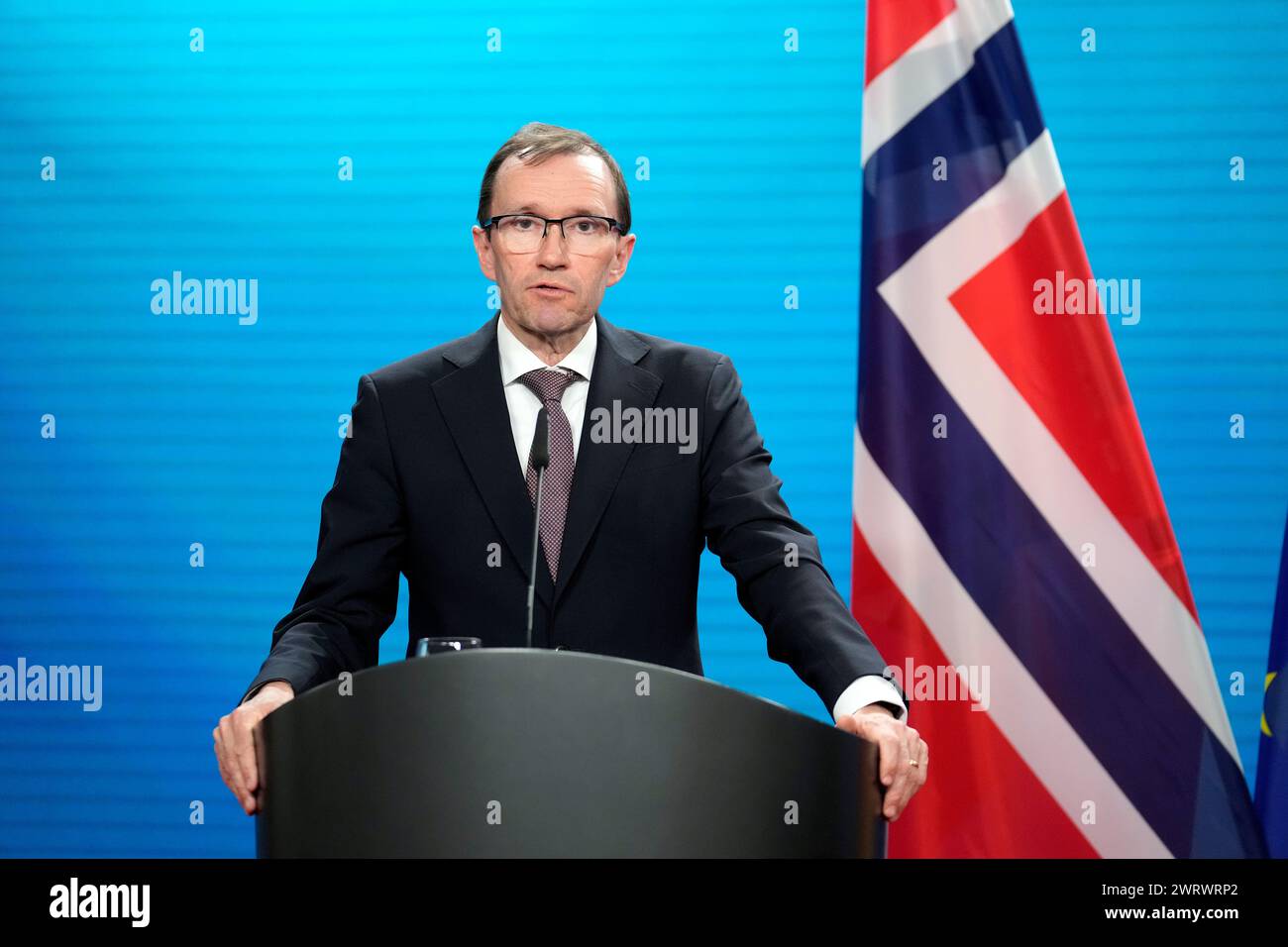 Norwegian counterpart Espen Barth Eide speaks during a joint press