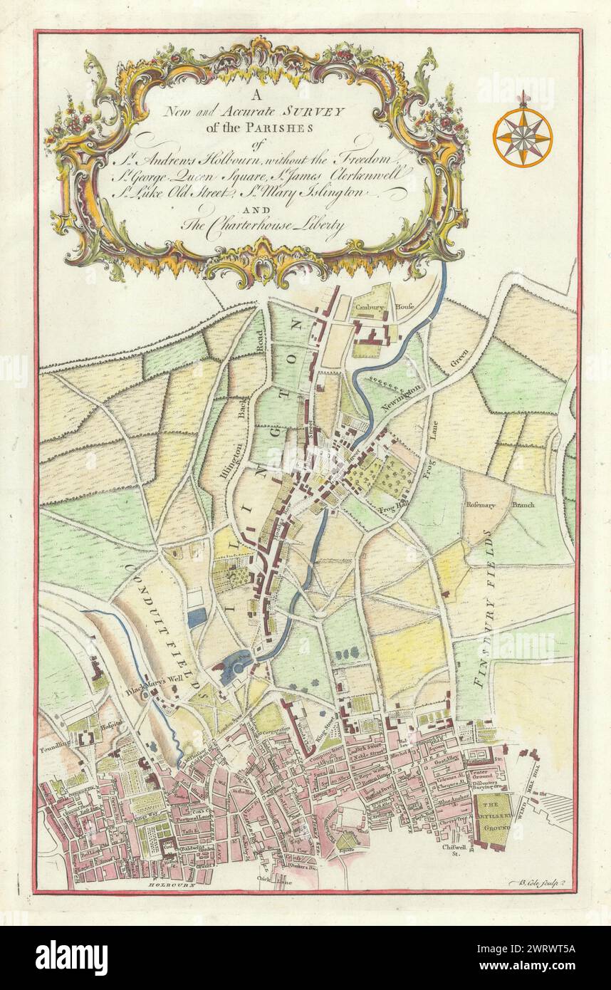 Parishes of St Andrews, Holbourn… Clerkenwell Old Street Islington COLE 1756 map Stock Photo