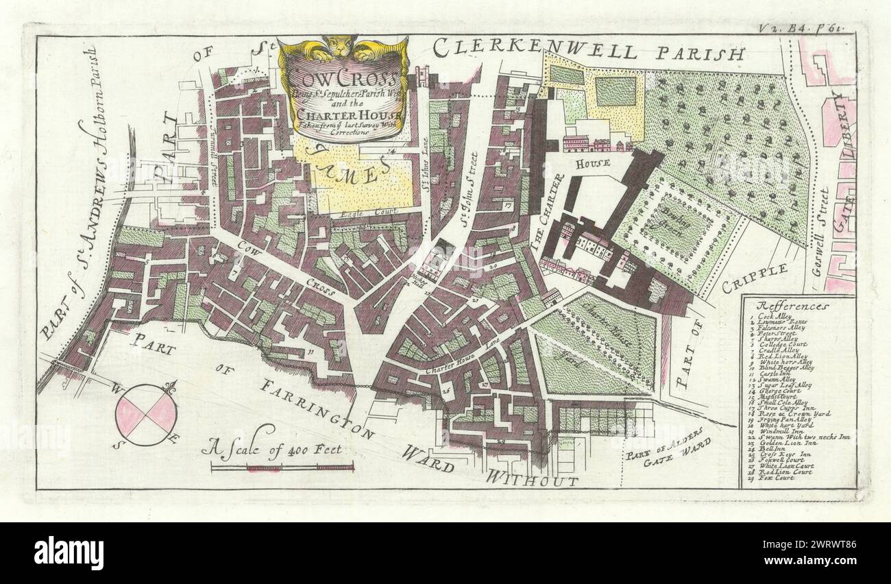 Cow Cross, being St Sepulchre Parish w/o & the Charterhouse.STOW/STRYPE 1720 map Stock Photo