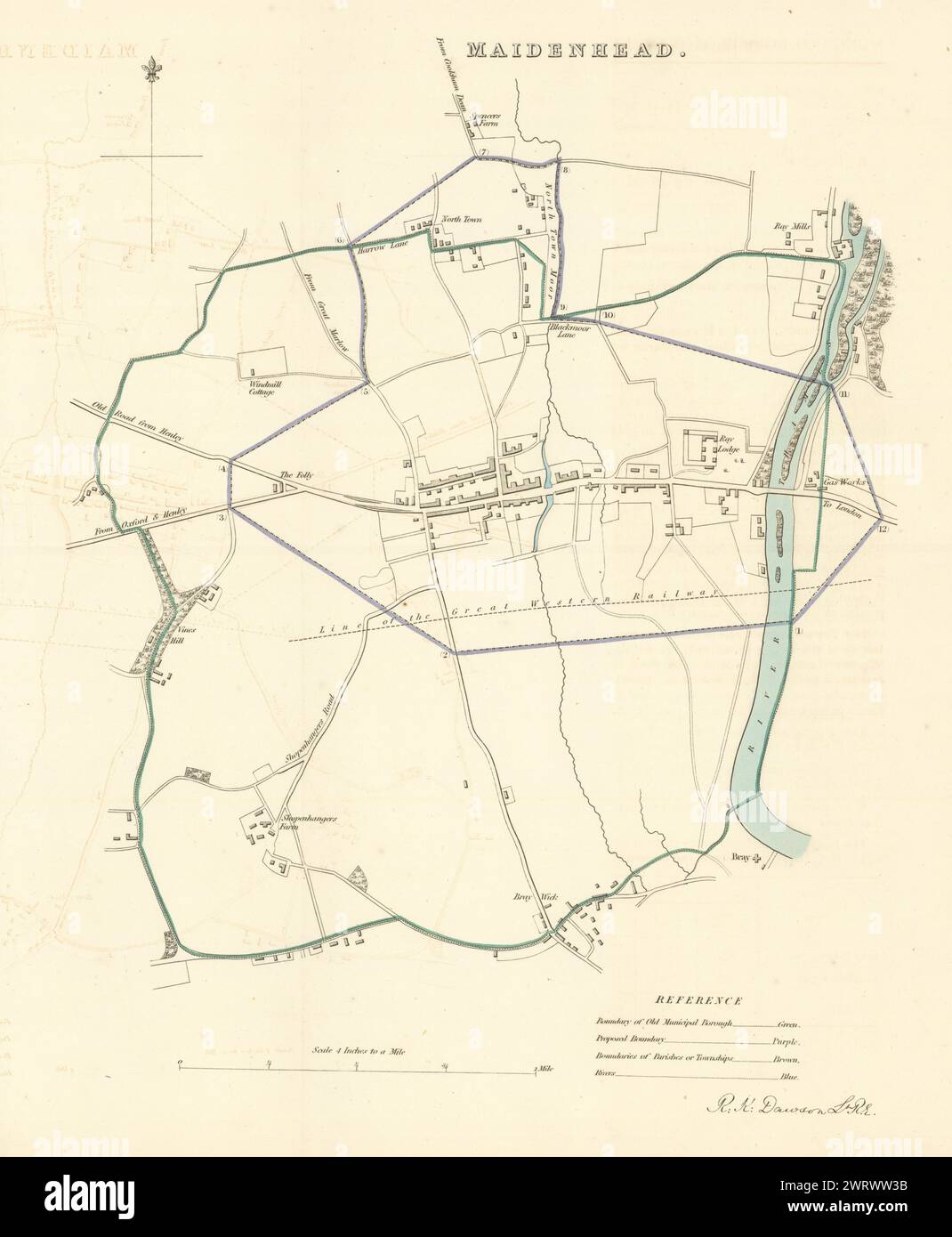 MAIDENHEAD borough/town plan. BOUNDARY COMMISSION. Berkshire. DAWSON 1837 map Stock Photo