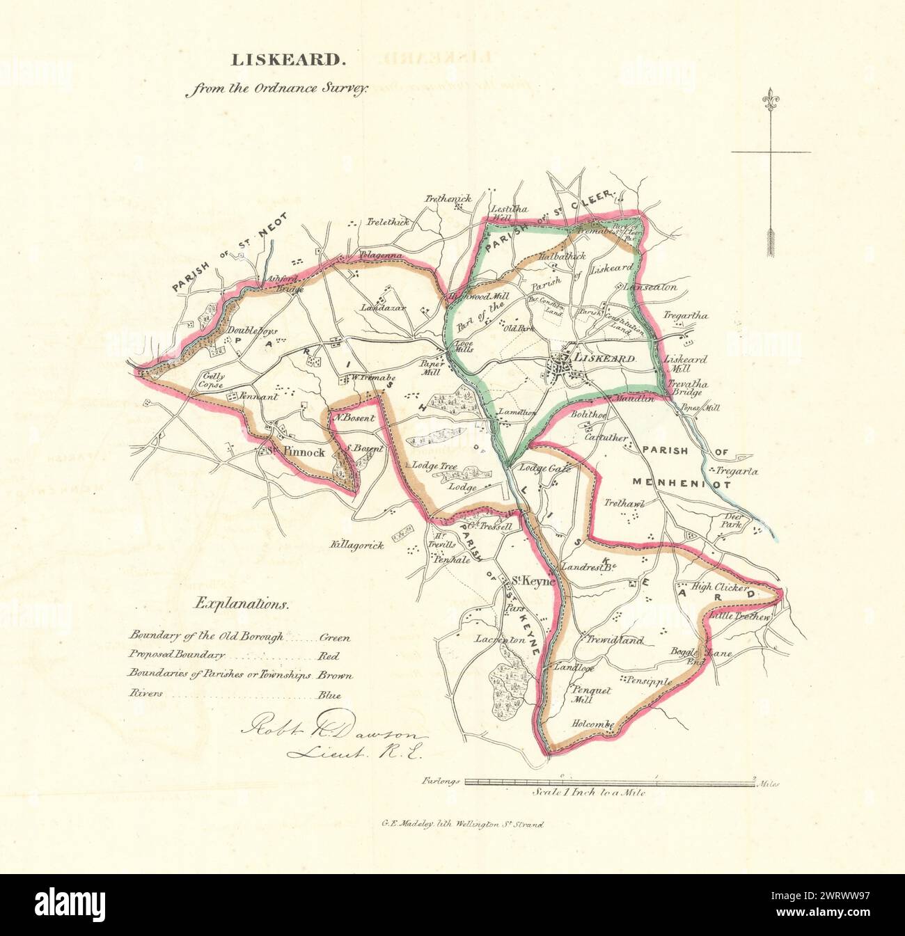 LISKEARD borough/town plan. REFORM ACT. Cornwall. DAWSON 1832 old antique map Stock Photo