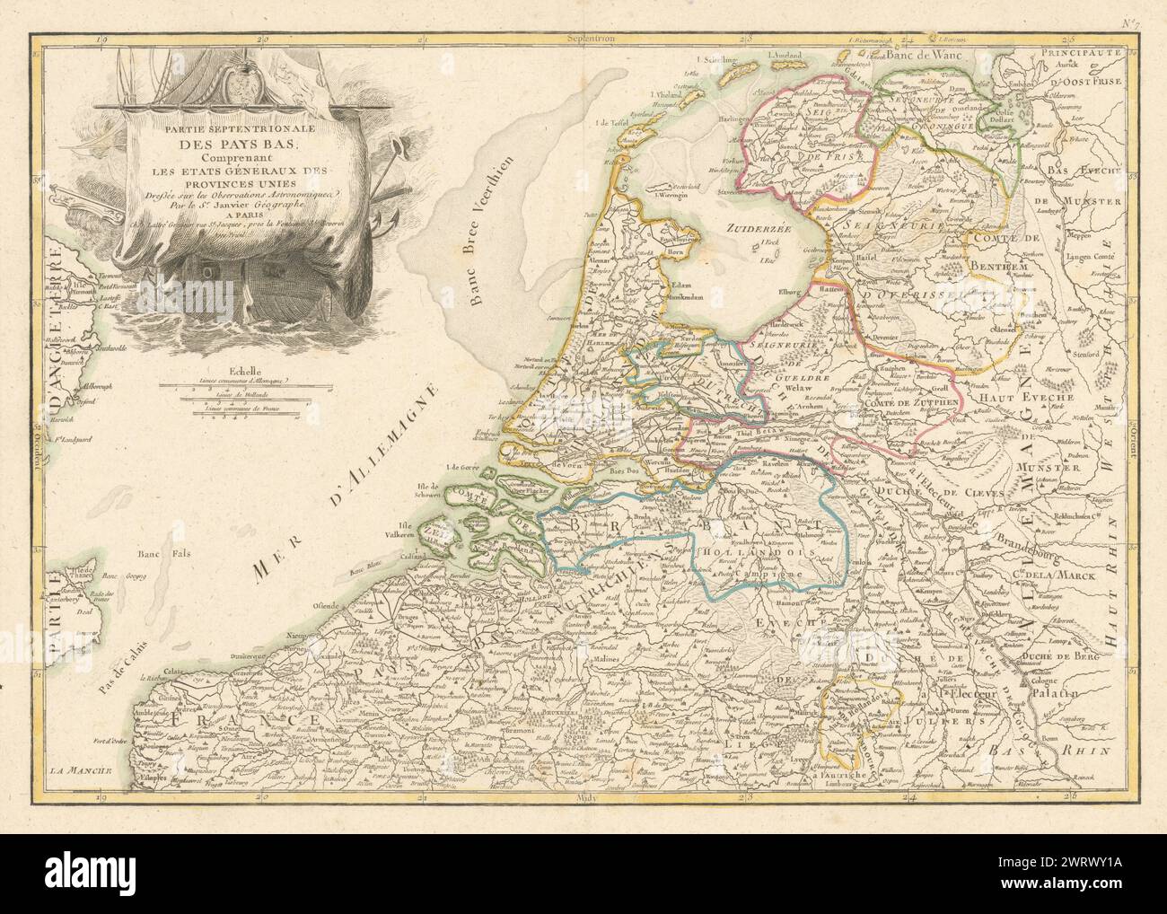 'Partie Septentrionale des Pays Bas'. Netherlands. Jean Janvier c1762 old map Stock Photo