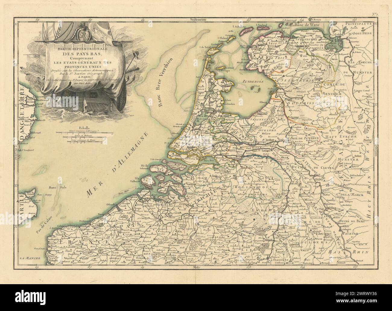 'Partie Septentrionale des Pays Bas'. Netherlands. Jean Janvier c1762 old map Stock Photo