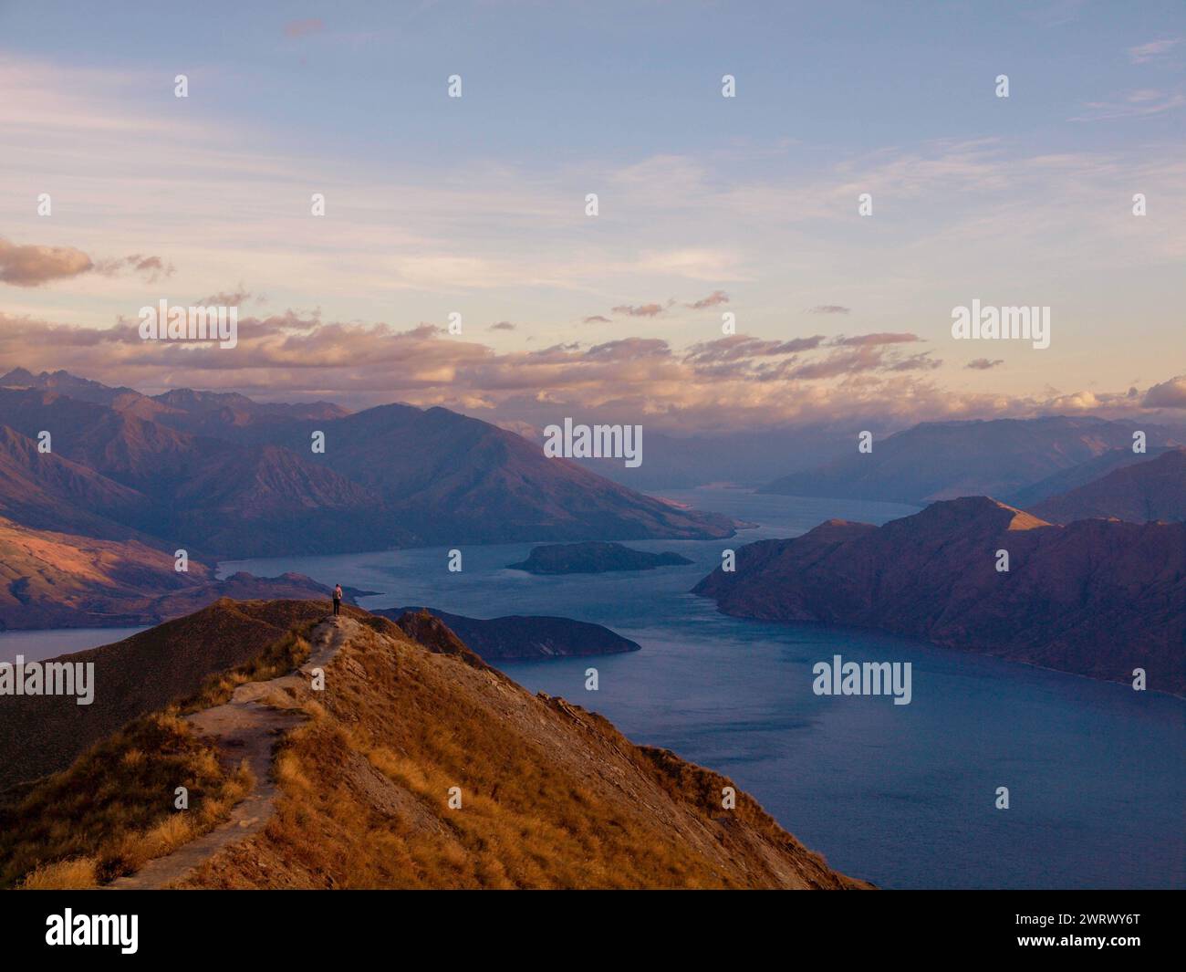 Facing Wanaka lake, Roys peak - New Zealand Stock Photo
