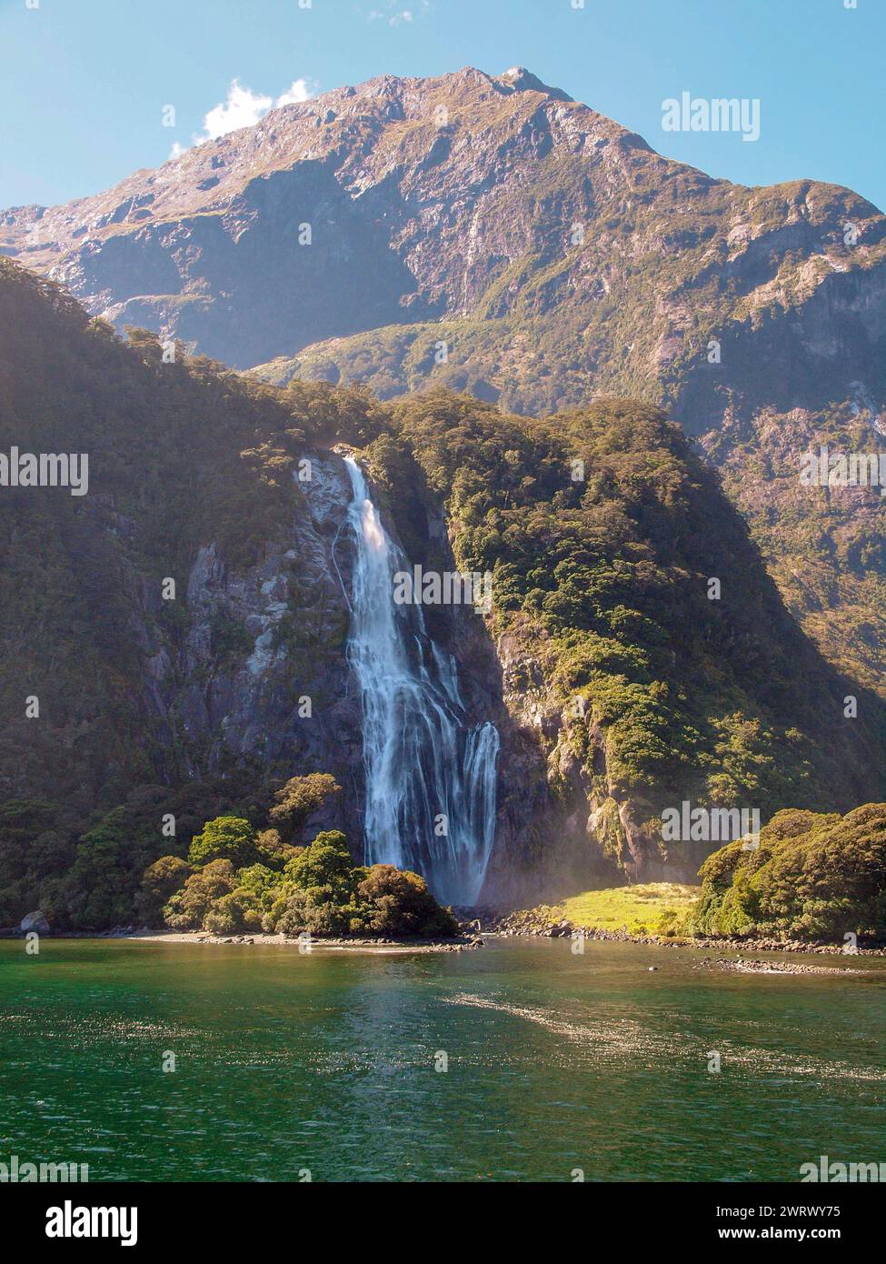 Waterfall, Milford Sound - New Zealand Stock Photo