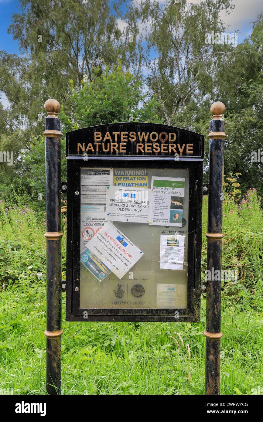 An information Board, Bateswood Nature Reserve, a Staffordshire Wildlife Trust site, Newcastle-under-Lyme, Stoke-on-Trent, Staffordshire, England, UK Stock Photo