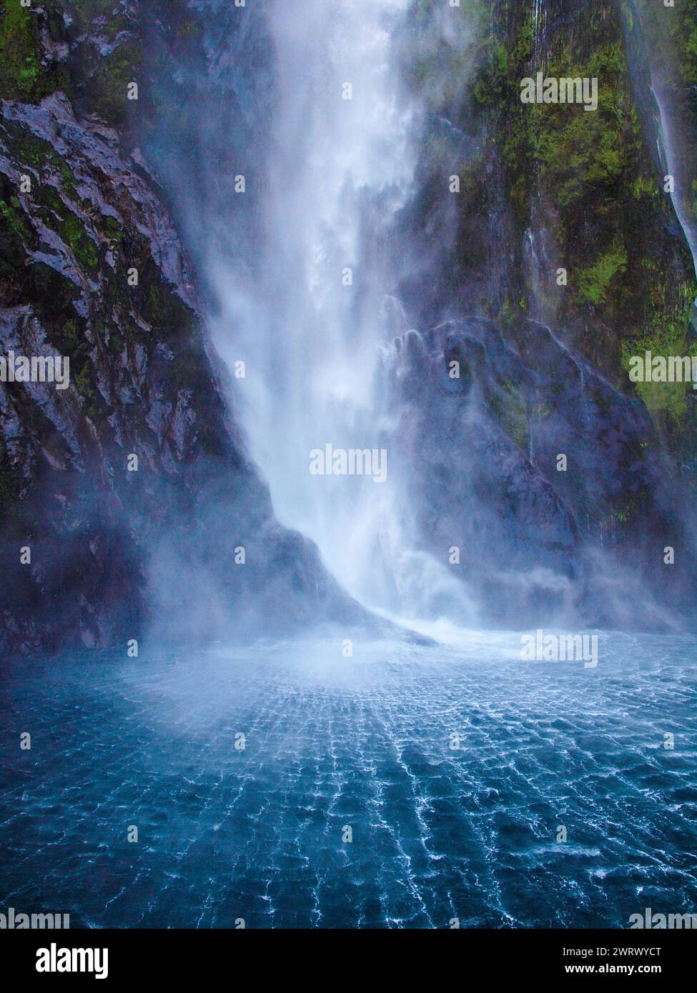 Waterfall's patern, Milford Sound - New Zealand Stock Photo