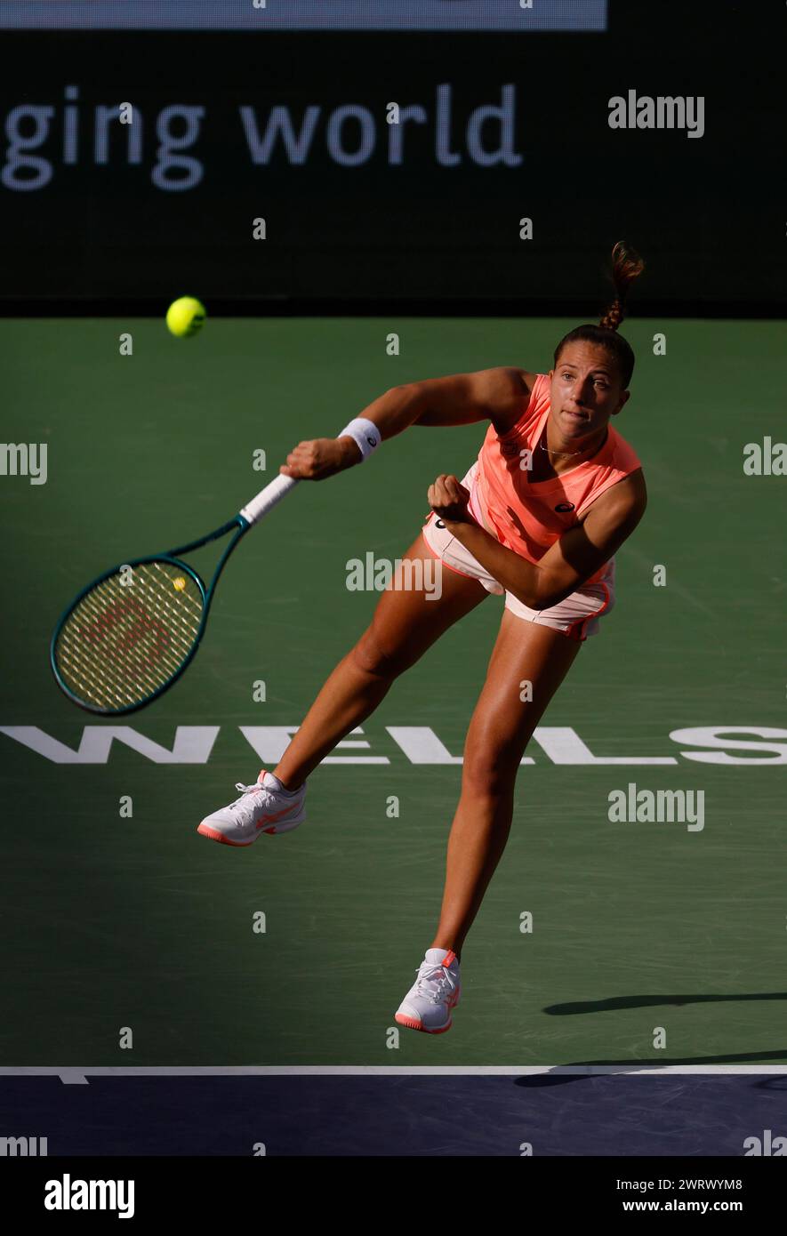 Maria Parry March 13, 2024 Diane Parry of France serves against Maria Sakkari of ...