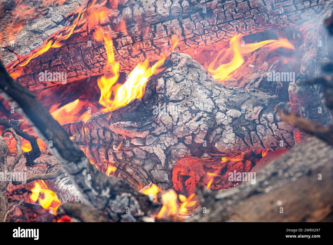 Flaming Wood Fire Stock Photo