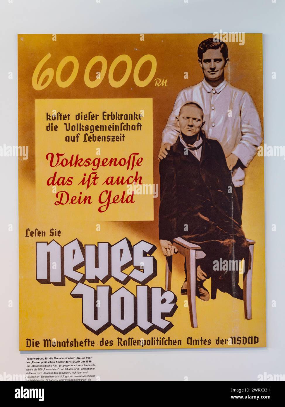 Advertising poster for 'Neues Volk' magazine by the Nazi Party's 'Racial Policy Office' in 1938, Topography of Terror, Berlin, Germany, Stock Photo